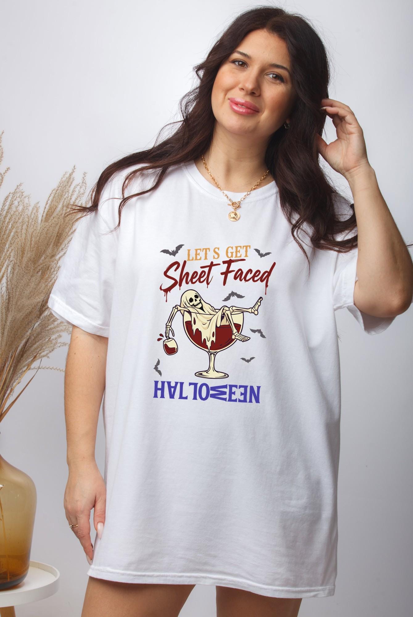 Sheet Faced Halloween Shirt, Funny Skeleton Wine Tee, Spooky Drinking Graphic Tshirt